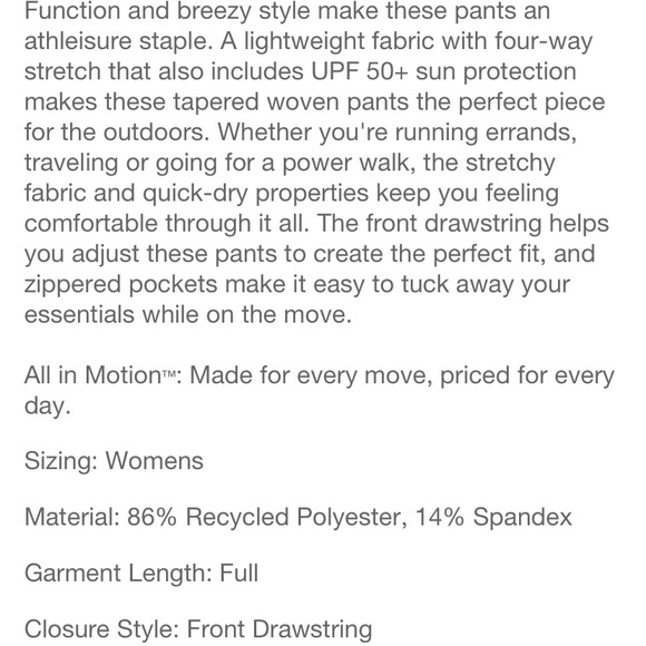 Women's Tapered Stretch Woven Mid-Rise
Pants All In Motion Green NWT S, M - Picture 15 of 15